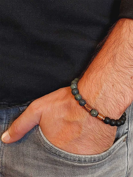 Serpantin & Oniks Taşı 8mm Unisex Tasarım Bileklik Hawaii Model (9766) - Resim 3