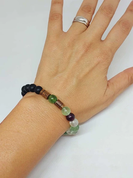 Florit & Oniks Taşı 8mm Unisex Tasarım Bileklik Hawaii Model (4701) - Resim 4