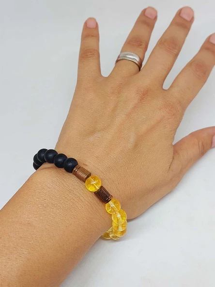 Sitrin Koyu Renk & Oniks Taşı 8mm Unisex Tasarım Bileklik Hawaii Model (4713) - Resim 4