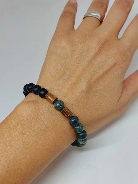 Serpantin & Oniks Taşı 8mm Unisex Tasarım Bileklik Hawaii Model (9766) - Resim 4