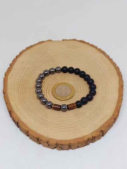 Hematit & Oniks Taşı 8mm Unisex Tasarım Bileklik Hawaii Model (3614) - Resim 5