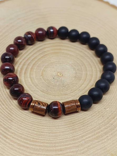 Şahin Gözü & Oniks Taşı 8mm Unisex Tasarım Bileklik Hawaii Model (11152) - Resim 6