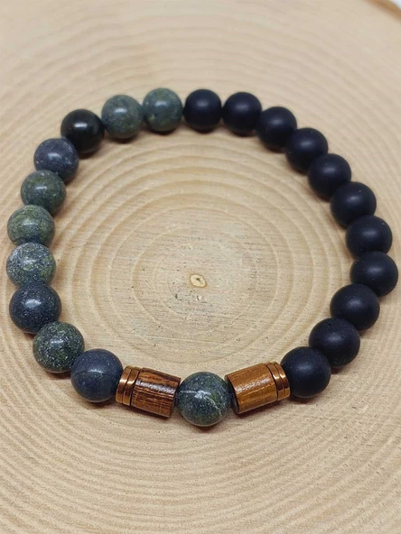 Serpantin & Oniks Taşı 8mm Unisex Tasarım Bileklik Hawaii Model (9766) - Resim 6