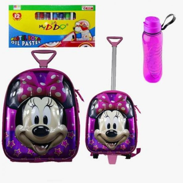 Minni Mouse Kız Çocuk Çantası - Çekçekli Sırt Çantası - Çocuk Seyahat Çantası - Kabartmalı Model