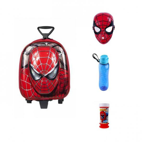 Spiderman Çekçekli Sırt Çantası - Örümcek Adam Seyahat Çantası - HEDİYELİ SET