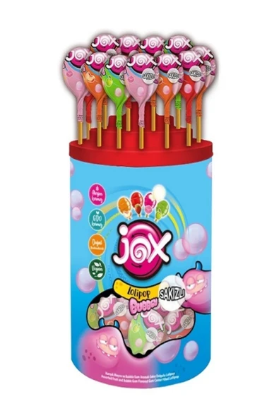 JOX Bubbly - Çilek, Şeftali, Bubble Gum, Elma Aromalı Sakız Dolgulu Lolipop (13 gr X 110 Adet) ürün görseli 1
