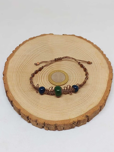 Seramik Boncuklu & Hematit Taşlı Makromeli Bileklik (54436) - Resim 3