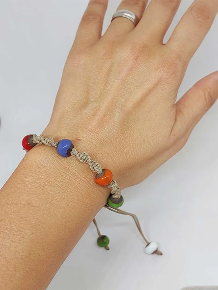 Seramik Boncuklu Renkli Makromeli Bileklik (54434) - Resim 2