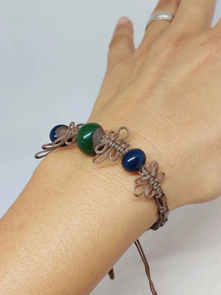 Seramik Boncuklu & Hematit Taşlı Makromeli Bileklik (54436) - Resim 4