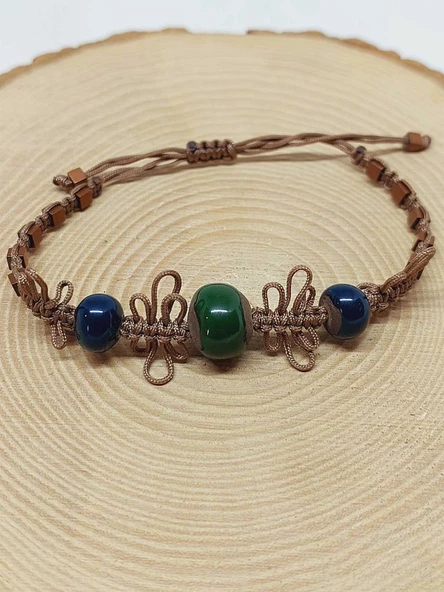 Seramik Boncuklu & Hematit Taşlı Makromeli Bileklik (54436) - Resim 5