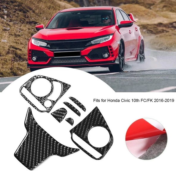 Honda Civic FC5 Karbon Fiber Direksiyon Düğmesi Kaplama 2016-2020