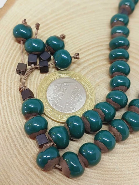 Anadolu Toprağı Serisi 33’Lük Yeşil Renk Seramik Boncuk Tesbih 8-9mm (54300) - Resim 3