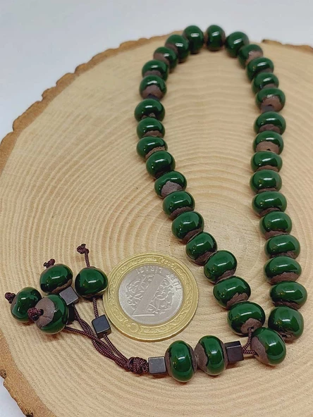 Anadolu Toprağı Serisi 33’Lük Yeşil Renk Seramik Boncuk Tesbih 8-9mm (54268) - 6