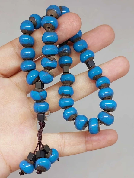 Anadolu Toprağı Serisi 33’Lük Mavi Renk Seramik Boncuk Tesbih 8-9mm (54274) - Resim 5