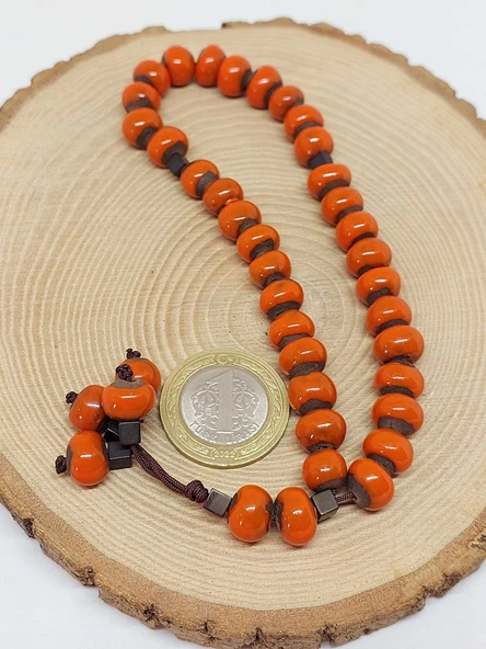 Anadolu Toprağı Serisi 33’Lük Turuncu Renk Seramik Boncuk Tesbih 8-9mm (54290) - Resim 6