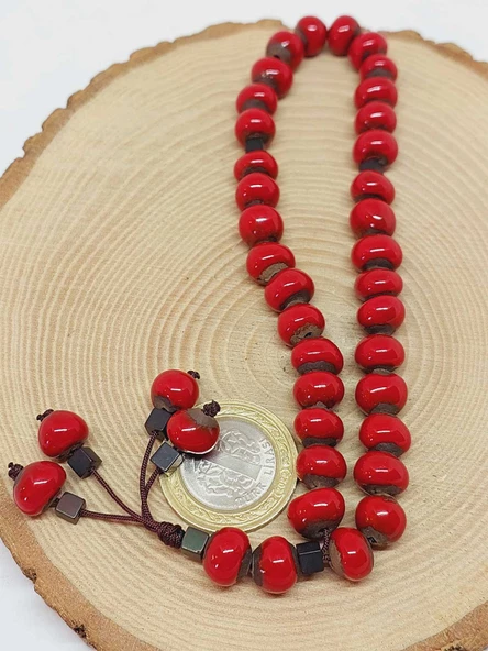 Anadolu Toprağı Serisi 33’Lük Kırmızı Renk Seramik Boncuk Tesbih 8-9mm (54276) - Resim 6