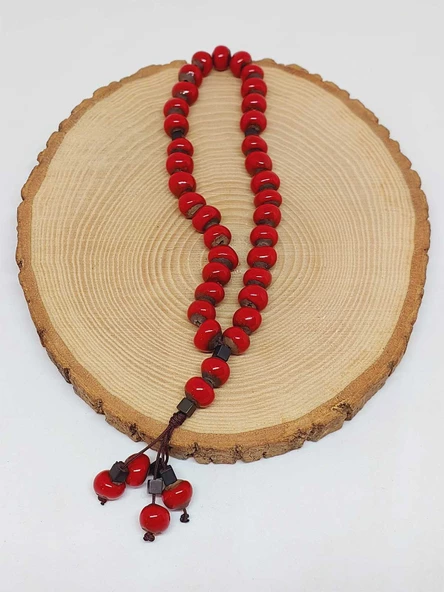 Anadolu Toprağı Serisi 33’Lük Kırmızı Renk Seramik Boncuk Tesbih 8-9mm (54276) - Resim 4