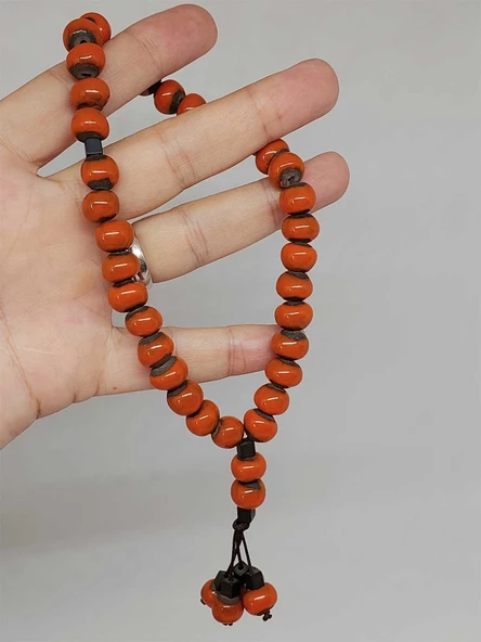 Anadolu Toprağı Serisi 33’Lük Turuncu Renk Seramik Boncuk Tesbih 8-9mm (54290) - Resim 2