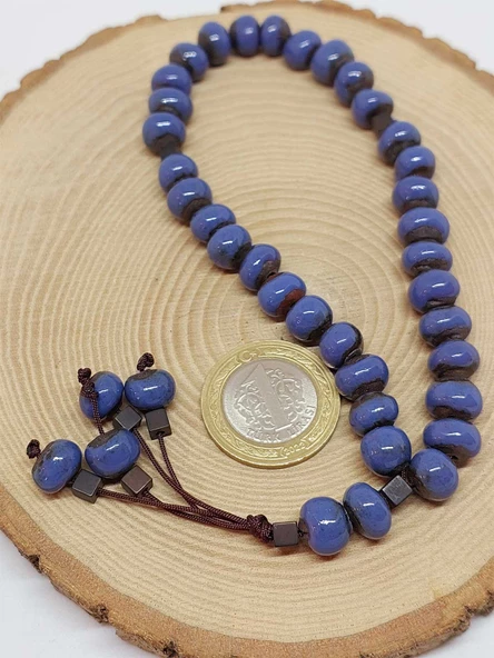 Anadolu Toprağı Serisi 33’Lük Mavi Renk Seramik Boncuk Tesbih 8-9mm (54298) - Resim 4