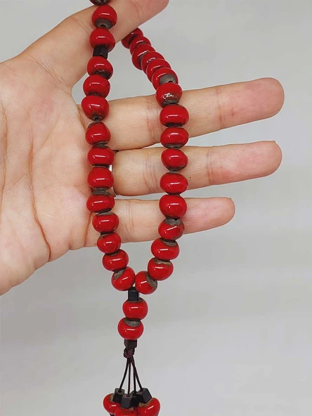 Anadolu Toprağı Serisi 33’Lük Kırmızı Renk Seramik Boncuk Tesbih 8-9mm (54276) - Resim 2