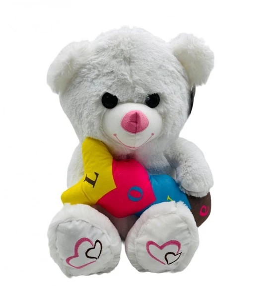 Peluş Renkli Love Kalpli Ayıcık 60 Cm - Mavi Su Dünyası - Resim 2