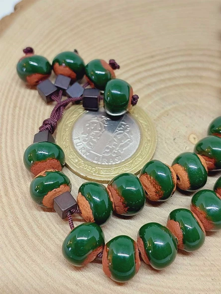 Anadolu Toprağı Serisi 33’Lük Yeşil Renk Seramik Boncuk Tesbih 8-9mm (54264) - Resim 3