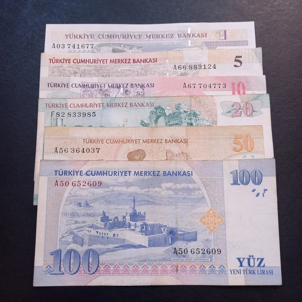 A50-A56-F82-A66-A67-A03 YTL Tam set ÇT+/ÇÇT/CA/ÇİL eski kağıt para 1/5/10/20/50/100 Yeni türk lirası