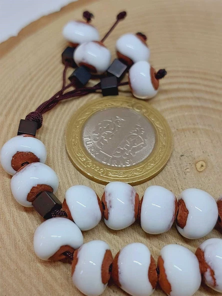 Anadolu Toprağı Serisi 33’Lük Beyaz Renk Seramik Boncuk Tesbih 8-9mm (54280) - Resim 3