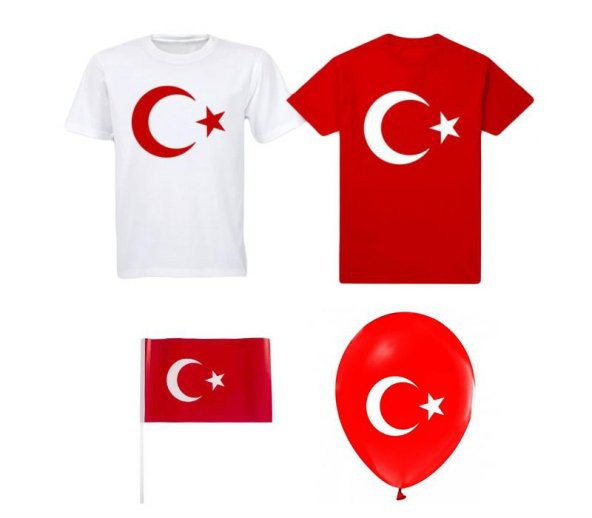 Ay Yıldız Baskılı Tişört - Milli Bayram Gösterileri İçin Ay Yıldızlı Baskılı Tişört + Bayrak + Balon - 1