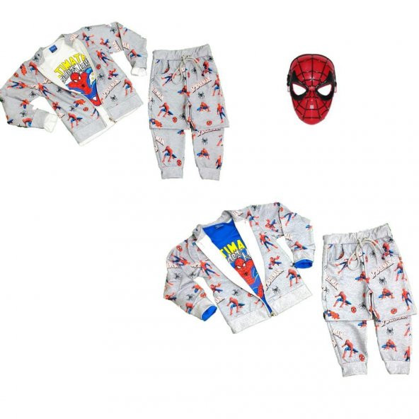 Maskeli Spiderman 3 Lü Eşofman Takımı - Kışlık Çocuk Eşofmanı Seti - 2 İpli -Çok Kaliteli