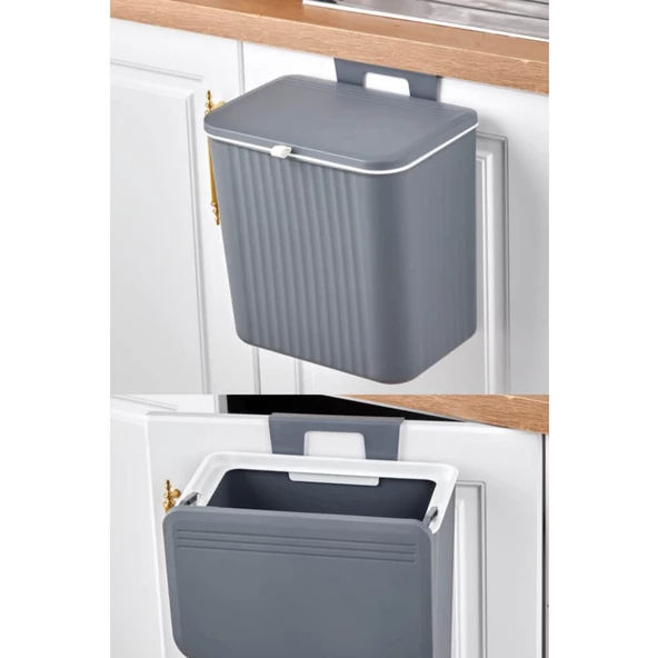 Piev Mutfak Tezgah Üstü Dolap Askılı Kapaklı 15 Lt Çöp Kovası Gri - 3