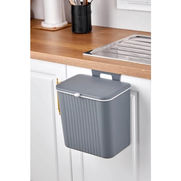 Piev Mutfak Tezgah Üstü Dolap Askılı Kapaklı 15 Lt Çöp Kovası Gri - 2