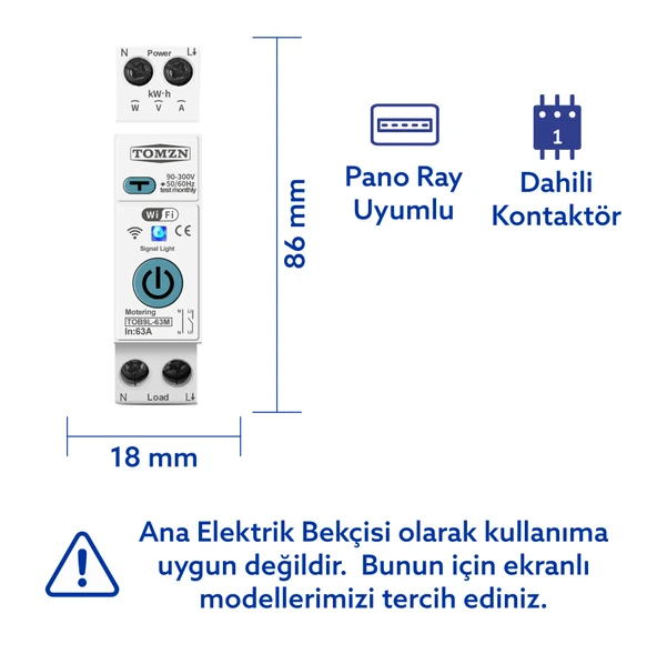 Tomzn Akıllı Kaçak Akım Rölesi ve Voltaj Akım Koruma Rölesi 63A WiFi Özellikli SmartLife - Resim 2