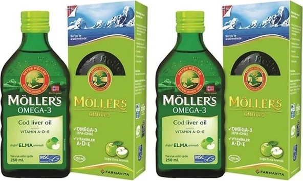 Möllers Omega 3 Elma Aromalı Balık Yağı 250 ml 2'li