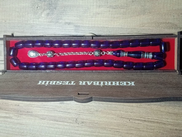 Jade'm gold özel ahşap kutulu sıkma nakkaş imame kolleksiyonluk kehribar tesbih - 3