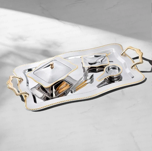 Nehir Zincir Altın Sade 28 Parça Çay Takımı