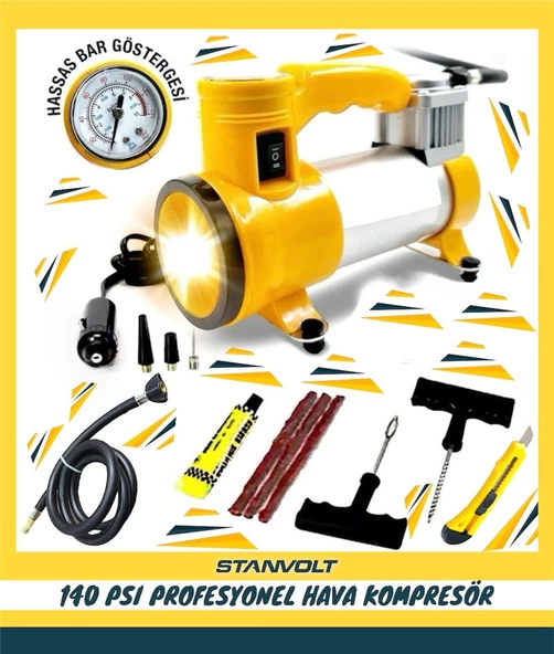 Oto Araç Lastik Şişirme Pompası Metal Gövde Kompresör 140 Psi  aydınlatma ışıklı - 3