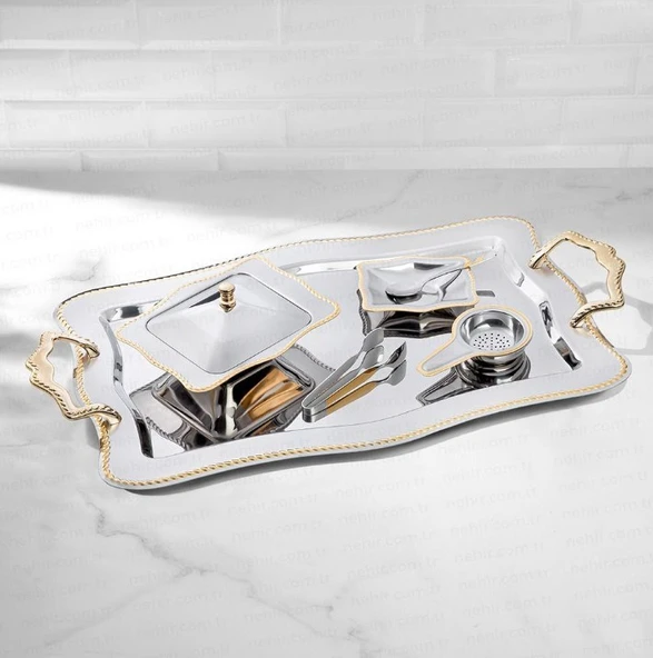 Nehir Zincir Altın Sade 28 Parça Çay Takımı - 2