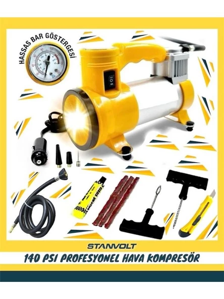 Oto Araç Lastik Şişirme Pompası Metal Gövde Kompresör 140 Psi  aydınlatma ışıklı - 5