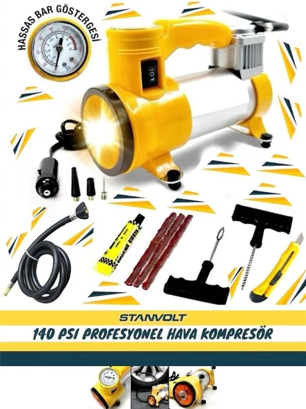 Oto Araç Lastik Şişirme Pompası Metal Gövde Kompresör 140 Psi  aydınlatma ışıklı - 2