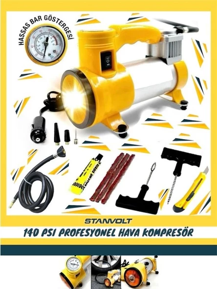 Oto Araç Lastik Şişirme Pompası Metal Gövde Kompresör 140 Psi  aydınlatma ışıklı - 4