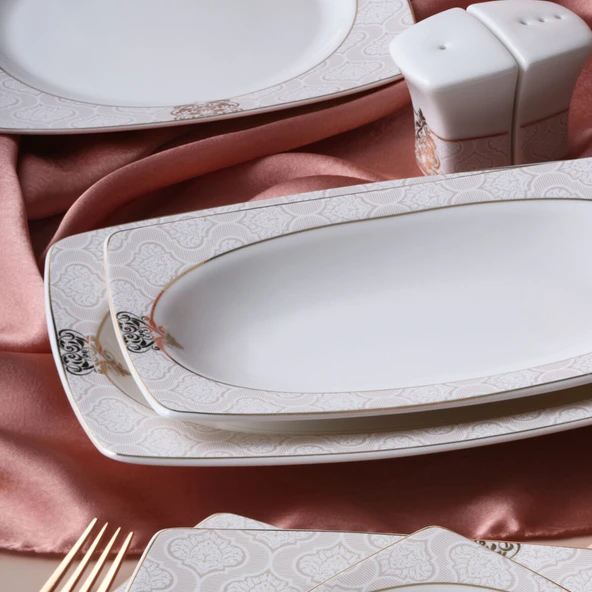 GÜRAL PORSELEN Caroline 54 Parça 12 Kişilik Kare Yemek Takımı  5994 - Resim 4