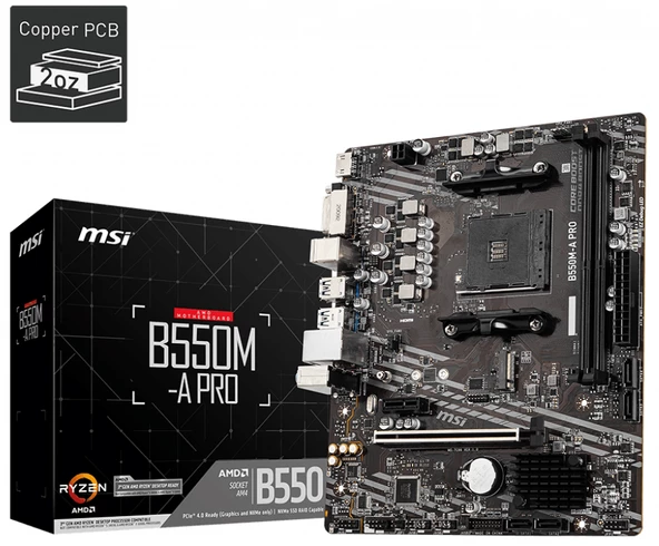 MSI B550M-A PRO DDR4 4600(OC)Mhz HDMI DP ATX AM4 - Resim 1