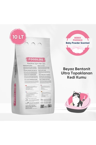 Foodline Bebek Pudrası Kokulu İnce Taneli Bentonit Topaklanan Kedi Kumu 10 Lt - 4