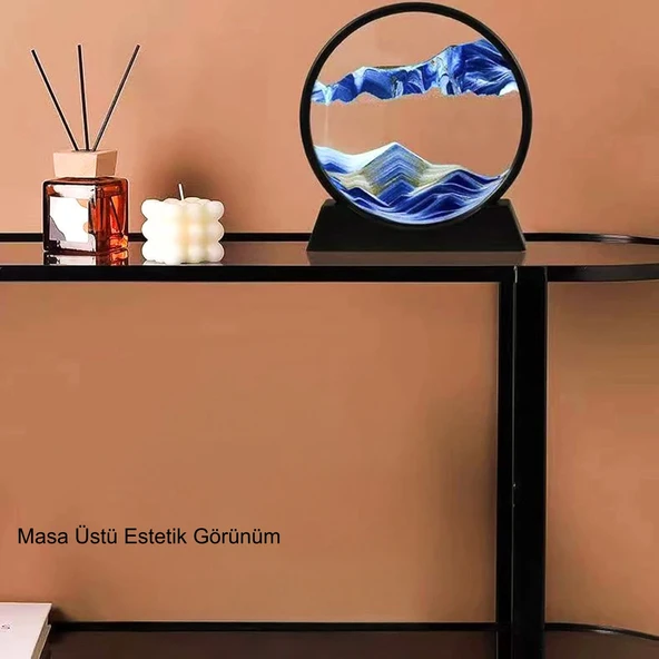 HyMark Hareketli 3D Kum Saati 30cm Büyük Boy Mavi Yuvarlak 12inch Cam Dekoratif Sanatsal Rahatlatıcı - 3