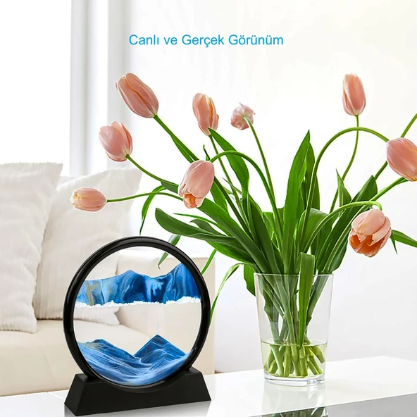 HyMark Hareketli 3D Kum Saati 30cm Büyük Boy Mavi Yuvarlak 12inch Cam Dekoratif Sanatsal Rahatlatıcı - 2
