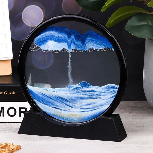 HyMark Hareketli 3D Kum Saati 30cm Büyük Boy Mavi Yuvarlak 12inch Cam Dekoratif Sanatsal Rahatlatıcı ürün görseli