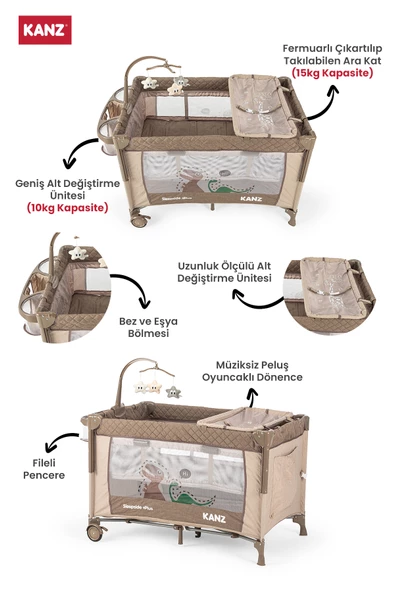 Kanz Sleepside +Plus Anne Yanı Park Yatak ve Oyun Parkı Kahve - 3