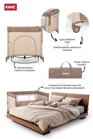 Kanz Sleepside +Plus Anne Yanı Park Yatak ve Oyun Parkı Kahve - 5