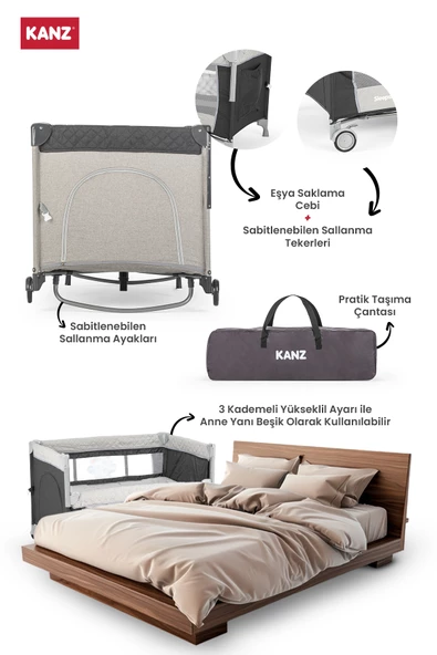 Kanz Sleepside +Plus Anne Yanı Park Yatak ve Oyun Parkı Siyah - 4